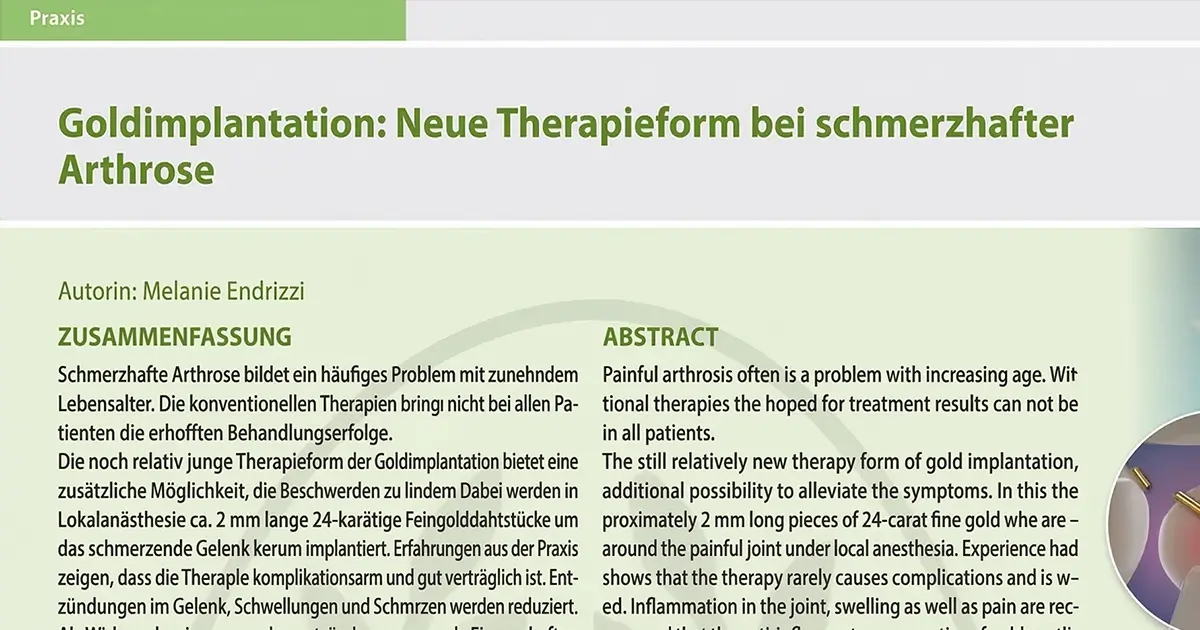 goldimplantation bei arthrose innovatieve therapieform